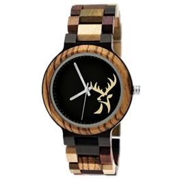 Handgefertigte Holzwerk Germany® Designer Herren Herren-Uhr Öko Hirsch Natur Holz-Uhr Armband-Uhr Analog Klassisch Quarz-Uhr mit Hirschmotiv Braun Schwarz (Braun - Mehrfarbig) - 1