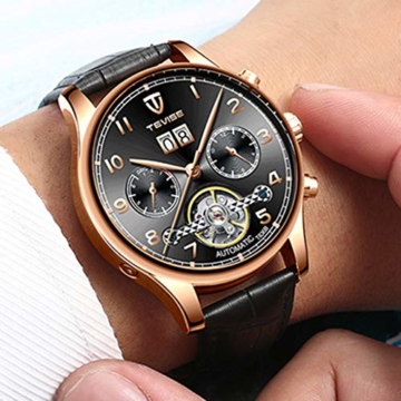 Hellery Herren Automatic Mechanical Watch Lederband Luminous Multifunktions - 3