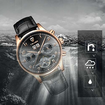 Hellery Herren Automatic Mechanical Watch Lederband Luminous Multifunktions - 7