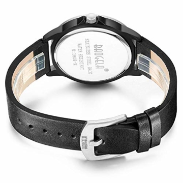 Herrenuhr Schwarz Lederarmband Wasserdicht und Leuchtend, Edelstahl Gehäuse mit Datum (Silber) - 5