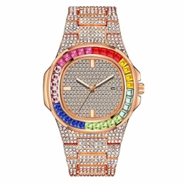 Hip Hop Uhr für Männer Luxusmarke Quarzuhr Edelstahl Bunte Strasssteine ​​Regenbogen Diamant Iced Out Bling Bling Weihnachtsgeburtstagsgeschenk - 1