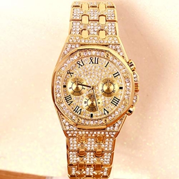 Iced Out Women Watch Hip Hop Herren Bling Bling Watch mit Metal Band - 2