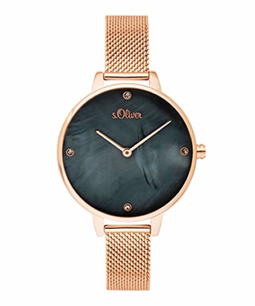 s.Oliver Damen-Armbanduhr Analog Quarz (Roségold/Perlmutt-Dunkelgrau) - 2