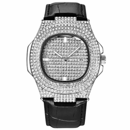 Unisex Iced-Out Uhr Hip Hop Herren Diamant Quarz Analoguhr Bling Crystal Damenuhr mit Lederarmband - 1