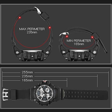 Bovake Fitness-Tracker, Smart-Watch, großes Zifferblatt, digital, Quarz, LED, Militär-Stil, wasserdicht, Armee-grün, Schwarz - 2