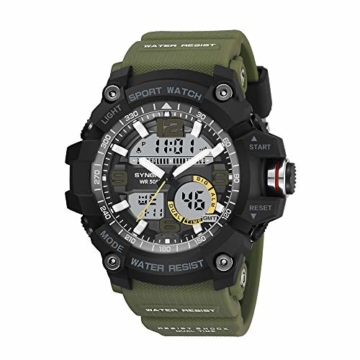 Bovake Fitness-Tracker, Smart-Watch, großes Zifferblatt, digital, Quarz, LED, Militär-Stil, wasserdicht, Armee-grün, Schwarz - 4