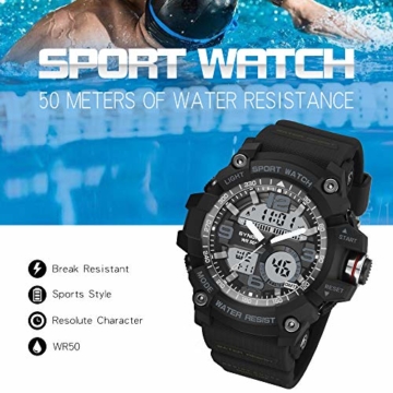 Bovake Fitness-Tracker, Smart-Watch, großes Zifferblatt, digital, Quarz, LED, Militär-Stil, wasserdicht, Armee-grün, Schwarz - 5