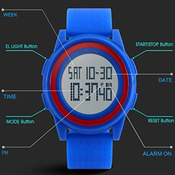 Digital-Armbanduhr, großes Gesicht, für Business/Casual/Sport, LED, Militär-Stil, wasserfest, mit Stoppuhr, Wecker, einfache Armbanduhr - 2