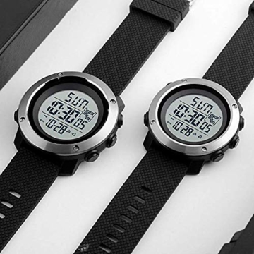 Digitaluhr für Herren, Outdoor-Sportuhr, wasserdicht, modische Uhr mit Wecker, Sekunden, leuchtendes Nachtlicht (Schwarz) - 2