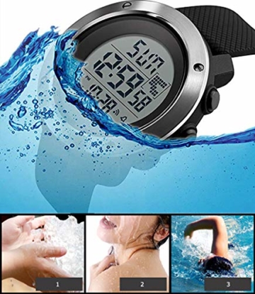 Digitaluhr für Herren, Outdoor-Sportuhr, wasserdicht, modische Uhr mit Wecker, Sekunden, leuchtendes Nachtlicht (Schwarz) - 3