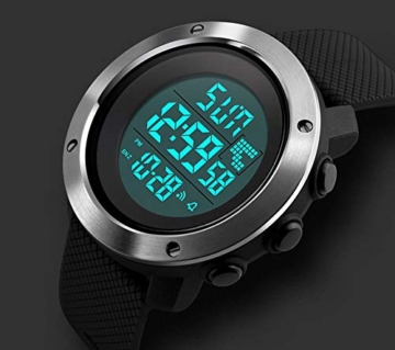 Digitaluhr für Herren, Outdoor-Sportuhr, wasserdicht, modische Uhr mit Wecker, Sekunden, leuchtendes Nachtlicht (Schwarz) - 4