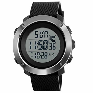 Digitaluhr für Herren, Outdoor-Sportuhr, wasserdicht, modische Uhr mit Wecker, Sekunden, leuchtendes Nachtlicht (Schwarz) - 1
