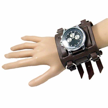 Herrenuhr Hip-Hop Gothic Punk 3 Augen Quarzuhr Retro Steampunk Rock Schwarz Breites Lederarmband Manschettenuhren - 6