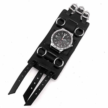 Herrenuhr Hip-Hop Gothic Punk 3 Augen Quarzuhr Retro Steampunk Rock Schwarz Breites Lederarmband Manschettenuhren - 7