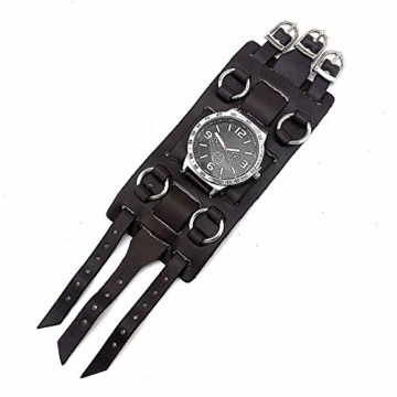 Herrenuhr Hip-Hop Gothic Punk 3 Augen Quarzuhr Retro Steampunk Rock Schwarz Breites Lederarmband Manschettenuhren - 8