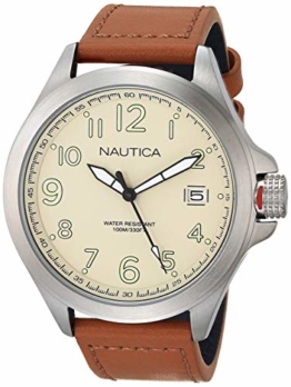 Nautica Herren Glen Park Edelstahl Japanisch Quarz Leder Armband Braun 22 Casual Watch (Modell: NAPGLP003 - 1