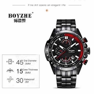 Armbanduhren Sport Mechanik Uhr Automatik Herren Herren Uhren Militär Wasserdicht Kalender Reloj Hombre Herren Geschenke-Rot - 2