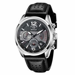 BENYAR Herrenuhr Mode Wasserdicht Sport Chronograph Quarzwerk Lederarmband 30M Wasserdicht Herren Geschenk - 1