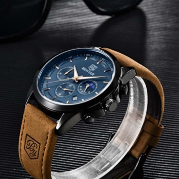 BENYAR Uhren Herren Chronograph Analog Quarzwerk Herrenuhr Lederarmband 30M Wasserdicht Edelstahlgehäuse Elegantes Geschenk (braun) - 2