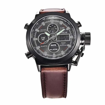 Chronograph Uhren Männer Sport Digital Militäruhren Lässig Armee Quarzuhr,Uhr Herren Beiläufig Sports Edelstahl Wasserdicht Quartz Uhr Mit Schwarz Armbanduhren - 2