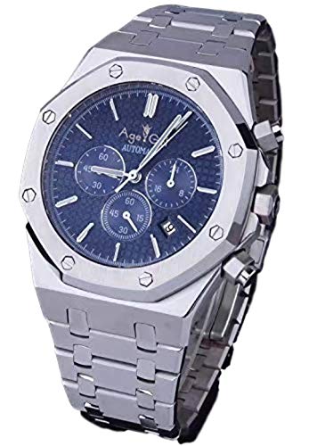 Classic Wristwatch Automatic Mechanical Men Watch Silver Rose Gold Limited Sport Black Blue Grey Sapphire Glass Back See Through White (Silver Blue) - 1