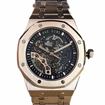 Classic Wristwatch New Automatic Mechanical Men Sapphire Transparent Back See Through Skeleton Rose Gold Full Black Tourbillion Watch (Rose Gold) - 1