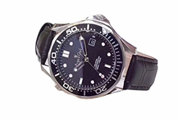 Classic Wristwatch New Mens Automatic Mechanical Watch Silver Black Blue James Bond 007 Ceramic Bezel Crystal Sapphire Leather AAA+ (Leather Black) - 1