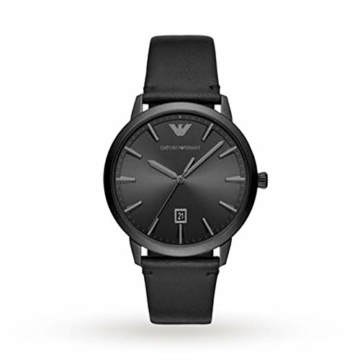 Emporio Armani Mens Ruggero schwarzes Zifferblatt mit Gehäuse aus Edelstahl und schwarzem Lederband AR11278 - 1