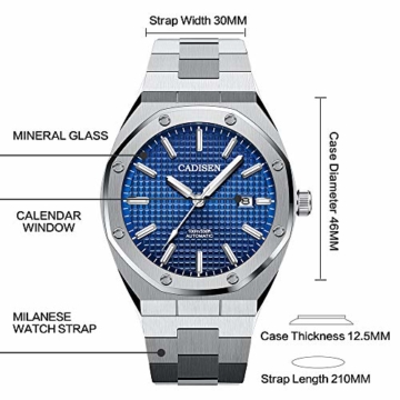 Herren Automatik-Uhr Armbanduhr Automatikwerk Blaues Zifferblatt mit Edelstahl Armband - 2
