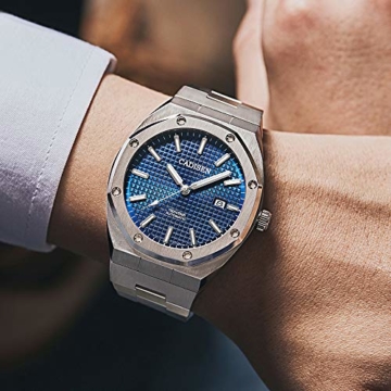 Herren Automatik-Uhr Armbanduhr Automatikwerk Blaues Zifferblatt mit Edelstahl Armband - 5