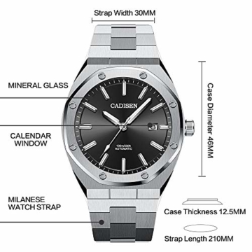 Herren Automatik-Uhr Armbanduhr Automatikwerk mit Edelstahlband (Black) - 2