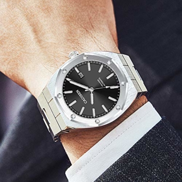 Herren Automatik-Uhr Armbanduhr Automatikwerk mit Edelstahlband (Black) - 6