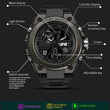 Herren Digitaluhr Schock Militär Sportuhren wasserdichte Elektronische Armbanduhr Herrenuhr 24cm Gold - 2