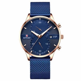Herren-Quarzuhr, Edelstahl Slim Uhr, vielseitige wasserdichte Uhr mit Nachtlichtuhr und Kalender 45mm Blau - 1