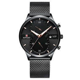 Herren-Quarzuhr, Edelstahl Slim Uhr, vielseitige wasserdichte Uhr mit Nachtlichtuhr und Kalender 45mm Schwarz - 1