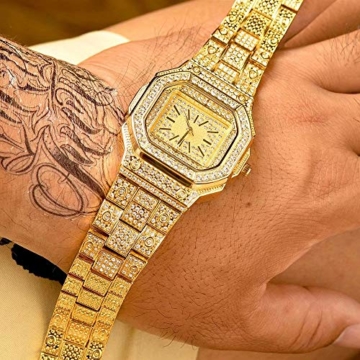 Iced Out Uhren für Männer Hip Hop Bling-ed Riesige quadratische Zifferblattuhr mit simulierten Kristallen, Business Fashion wasserdichte Uhr, einfach zu lesen - 2