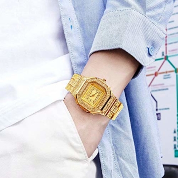 Iced Out Uhren für Männer Hip Hop Bling-ed Riesige quadratische Zifferblattuhr mit simulierten Kristallen, Business Fashion wasserdichte Uhr, einfach zu lesen - 3