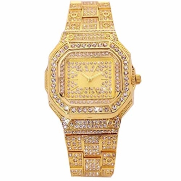 Iced Out Uhren für Männer Hip Hop Bling-ed Riesige quadratische Zifferblattuhr mit simulierten Kristallen, Business Fashion wasserdichte Uhr, einfach zu lesen - 1