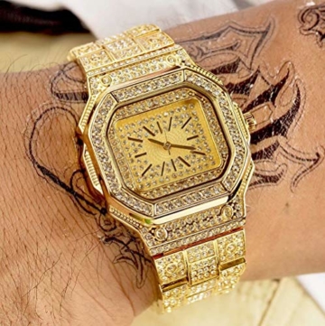 Iced Out Uhren für Männer Hip Hop Bling-ed Riesige quadratische Zifferblattuhr mit simulierten Kristallen, Business Fashion wasserdichte Uhr, einfach zu lesen - 5