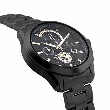 LOUIS XVI Herren-Armbanduhr Libérale Stahlband Schwarz Gold Chronograph Analog Quarz Edelstahl 985 - 2