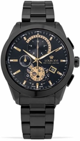 LOUIS XVI Herren-Armbanduhr Libérale Stahlband Schwarz Gold Chronograph Analog Quarz Edelstahl 985 - 1