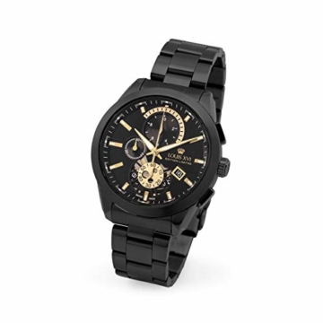 LOUIS XVI Herren-Armbanduhr Libérale Stahlband Schwarz Gold Chronograph Analog Quarz Edelstahl 985 - 3