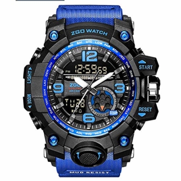 LQST Mens Digital Sports Watch - Multifunktional Military Waterproof Luminous Elektronische Armbanduhren Mit Multifunktions Stoppuhr Chronograph Alarm Und Silikon Band-ArmyGreen - 1