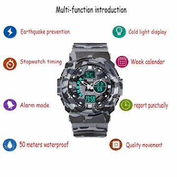 LQST Mens Elektronische Sportuhr - Outdoor Casual rische Digitale Armbanduhr Stoppuhr Waterproof Chronograph Rubber Black Großes Gesicht Multifunktions Mit Wecker - 2