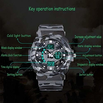 LQST Mens Elektronische Sportuhr - Outdoor Casual rische Digitale Armbanduhr Stoppuhr Waterproof Chronograph Rubber Black Großes Gesicht Multifunktions Mit Wecker - 4