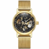 Mechanische Uhr Mode Edelstahl Mesh Armband Skelett Herrenuhr Top Marke Gold Sport Herrenuhr Geschenk, B. - 1