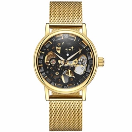 Mechanische Uhr Mode Edelstahl Mesh Armband Skelett Herrenuhr Top Marke Gold Sport Herrenuhr Geschenk, B. - 1