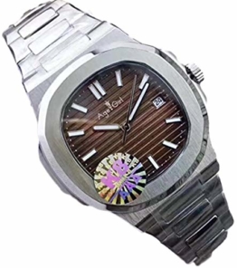New Automatic Mechanical Men Watch Sapphire Transparent Black Blue Dial Glide Sooth Second Luminous Watches AAA+ (Coffee) - 1