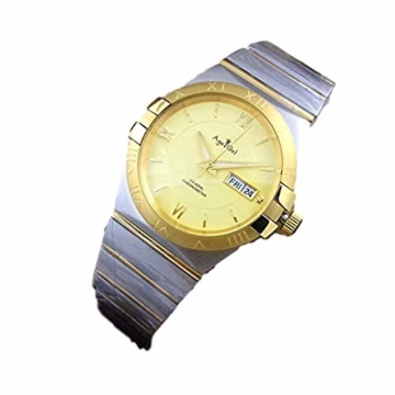 New Men Silver Black White Automatic Mechanical Stainless Steel Sapphire Watches Yellow Gold Rose Rome Glass Back (Gold) - 1