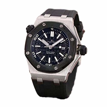 New Men Stainless Steel Automatic Mechanical Watch Diver Sapphire Sport Watches Black Rubber Rose Gold Silver (7) - 1